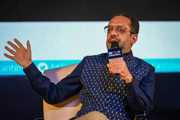 stock image NEW DELHI INDIA MAY 18 2023 Dr Arunabha Ghosh CEO of CEEW seen during a panel discussion during the Hindustan Times G20 Agenda at Ambedkar International Center on May 18 2023 in New Delhi India Photo by Sanchit Khanna Hindustan Times 