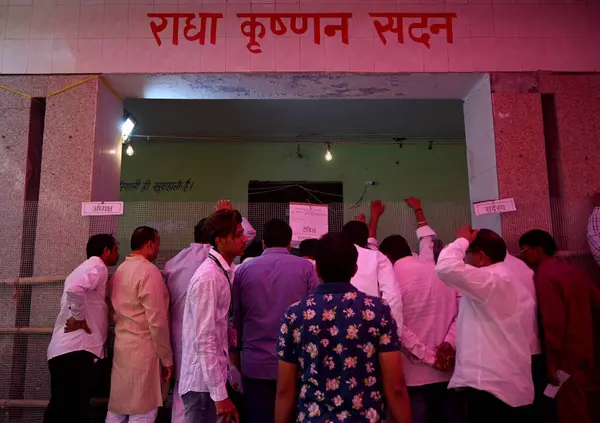 stock image GREATER NOIDA INDIA MAY 13 2023 Election Commission staff counting Ballot paper of local bodies election votes at Mihir Bhoj PG College in Dadri on May 13 2023 in Greater Noida India The Bhartiya Janata Party swept the Uttar Pradesh local body polls 