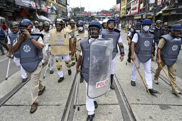 stock image KOLKATA INDIA AUGUST 27 2024 Police uses water cannon tear gas during March towards State Secretariat Nabanna called by Paschimbanga Chhatrasamaz Students Society of West Bengal seeking resignation of CM Mamata Banerjee over alleged rape and murder o