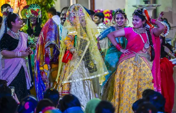 stock image NEW DELHI INDIA AUGUST 26 2024 Artists dressed as Lord Krishna and Radha performing on the occasion of Krishna Janmashtami inside Shri Laxmi Narayan Temple Birla Mandir at Mandir Marg on August 26 2024 in New Delhi India Photo by Raj K Raj Hindustan 