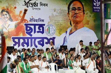 KOLKATA INDA 28 AUGust 28 AUGust 2024 Batı Bengal Başbakanı ve Tüm Hindistan Trinamool Kongre AITC başkanı Mamata Banerjee ve TMCP öğrencilerinin Mayo yolunda 28 Ağustos 2024 tarihinde Kolkata Hindistan 'da düzenlenen TMC öğrenci kanadı etkinliğinde diğer liderler. 
