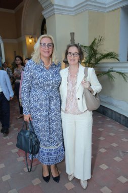 NEW DELHI INDIA MAY 23 2023 Eleonora Dimitrova Bulgarian ambassador to India L during the opening of an Italian art exhibition titled The Grand Italian Vision the ongoing showcase features an anthology of 70 masterpieces from the Farnesina Collection clipart