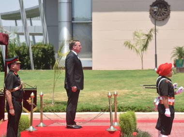 NEW DELHI INDIA 6 Haziran 2023 Alman Federal Savunma Bakanı Boris Pistorius, Hindistan Birlik Savunma Bakanı Rajnath Singh 'in Manekshaw Merkezi' nde 6 Haziran 2023 tarihinde Sonu Mehta Mehto 'nun hazırladığı