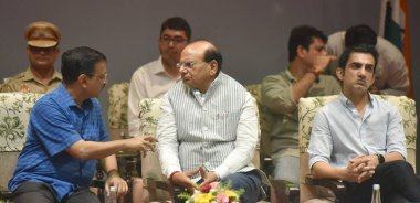 GSIPU Guru Gobind Singh Indraprastha Üniversitesi GSIPU 'nun yeni kampüsünün açılışı sırasında YENİ DELHI INDIA 8 Haziran 2023 Delhi Başkanı Arvind Kejriwal ve Delhi Valisi Vinai Kumar Saxena ile birlikte BJP milletvekili Gautam Gambhir