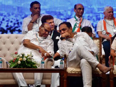 MUMBAI INDIA JUNE 21 2023 NCP president chief Sharad Pawar during the Nationalist Congress Party NCP celebrates Silver jubilee year at Shanmukhananda Auditorium in the presence of Member and acting president Supriya Sule NCP leader Ajit Pawar NCP lea clipart