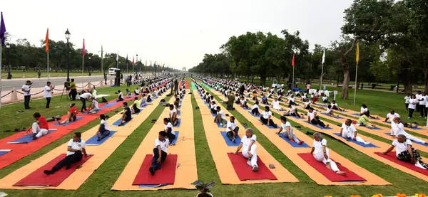 NEW DELHI INDIA HAZİRAN 21 HAZİRAN 2023 NDMC tarafından 21 Haziran 2023 'te Kartavya yolunda düzenlenen 9. 
