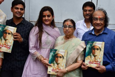 MUMBAI INDIA JUNE 24 2023 Veteran singer and artist Usha Mangeshkar during a book presentation of Strokes of Harmony a coffee table book on paintings by her and the Mangeshkar family at Siddhivinayak Temple on June 24 2023 in Mumbai India Photo by Bh clipart