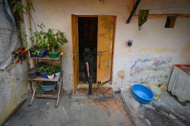 NEW DELHI INDIA JUNE 18 2023 A view of the spot where two women were allegedly shot dead by unidentified men over money settlement issue at Ambedkar Basti RK Puram on June 18 2023 in New Delhi India The incident took place in the early hours of Sunda clipart