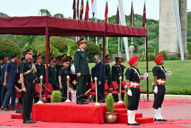 NEW DELHI INDIA 19 Haziran 2023 Vietnam Milli Savunma Bakanı General Phan Van Giang, Manekshaw Merkezi 'nde 19 Haziran 2023 tarihinde Yeni Delhi Savunma Bakanı Rajnath Singh ile ikili görüşmelerde bulundu.