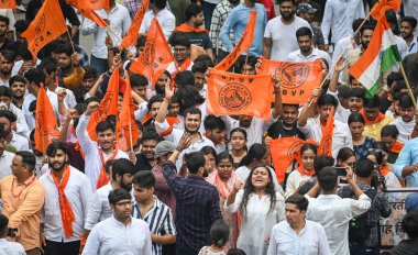 NEW DELHI INDIA JUNE 27 2023 Members of Akhil Bharatiya Vidyarthi Parishad ABVP Students union protest near Delhi Chief Minister Arvind Kejriwal s residence against the alleged unauthorised coaching classes around north campus area on June 27 2023 in clipart