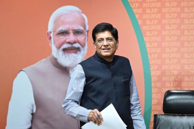 NEW DELHI INDIA HAZİRAN 20 HAZİRAN Piyush Goyal Union Bakanı ve Kıdemli BJP Lideri BJP Genel Merkezi DDU Marg 'da basın toplantısı düzenledi