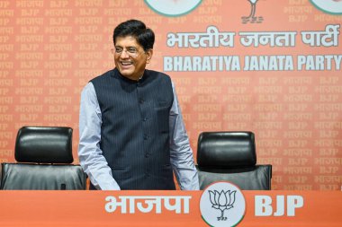 NEW DELHI INDIA HAZİRAN 20 HAZİRAN Piyush Goyal Union Bakanı ve Kıdemli BJP Lideri BJP Genel Merkezi DDU Marg 'da basın toplantısı düzenledi