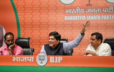 NEW DELHI INDIA HAZİRAN 20 HAZİRAN Piyush Goyal Union Bakanı ve Kıdemli BJP Lideri BJP Genel Merkezi DDU Marg 'da basın toplantısı düzenledi