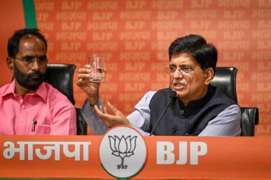 NEW DELHI INDIA HAZİRAN 20 HAZİRAN Piyush Goyal Union Bakanı ve Kıdemli BJP Lideri BJP Genel Merkezi DDU Marg 'da basın toplantısı düzenledi