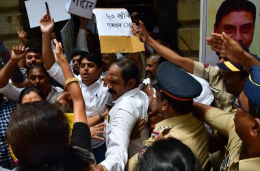 MUMBAI INDIA JUNE 20 2023 NCP party leader Supriya Sule along with party workers stage a protest against Eknath Shinde faction Shiv Sena quits MVA government completion of one year NCP workers called today as a Gaddar Din Traitor Day to protest for t clipart