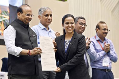 NEW DELHI INDIA JUNE 30 2023 Lt Governor of Delhi Vinai Kumar Saxena distributes appointment letters for various Delhi government departments to candidates whose dossiers have been sent by DSSSB and UPSC at Vigyan Bhawan on June 30 2023 in New Delhi  clipart