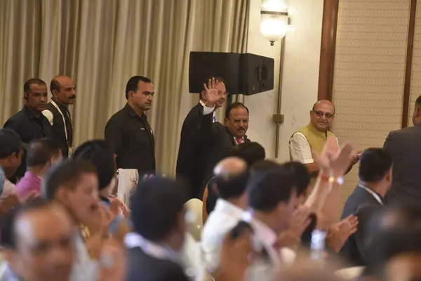 stock image NEW DELHI INDIA JUNE 17 2023 National Security Advisor Prime Minister s Office Ajit Doval Assocham President and chairman and Managing Director SpiceJet Ajay Singh Assocham secretary General Deepak Sood during the Netaji Subhas Chandra Bose Memorial 