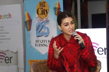 NEW DELHI INDIA FEBRUARY 1 2024  Bollywood actor Kriti Sanon during an exclusive interview with HT City for the promotion of their upcoming movie Teri Baaton Mein Aisa Uljha Jiya at HT Media office on February 1 2024 in New Delhi India Photo by Dhruv clipart