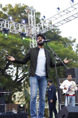 NEW DELHI INDIA FEBRUARY 2 2024 Bollywood playback singer Mohammed Irfan performs during DUs fest Symphony 24 at Janki Devi Memorial College on February 2 2024 in New Delhi India Photo by Shantanu Bhattacharya Hindustan Times  clipart