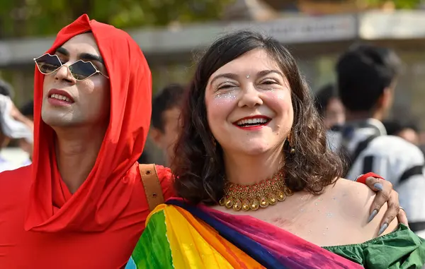 stock image MUMBAI INDIA FEBRUARY 3 2024 Members of LGBTQIA+ community participated in Mumbai Queer Pride march at August Kranti Maidan on February 3 2024 in Mumbai India The aim of the events is to increase the visibility of the community to spark awareness and