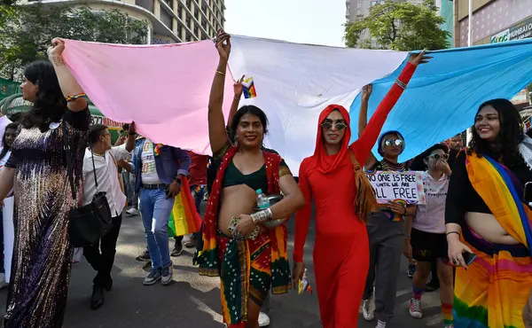 stock image MUMBAI INDIA FEBRUARY 3 2024 Members of LGBTQIA+ community participated in Mumbai Queer Pride march at August Kranti Maidan on February 3 2024 in Mumbai India The aim of the events is to increase the visibility of the community to spark awareness and