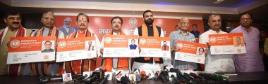 PATNA INDIA SEPTEMBER 3 2024 Bihar BJP president Dilip Jaiswal with Bihar Deputy Chief Ministers Samrat Choudhary Vijay Sinha and others during party membership drive at BJP office on September 3 2024 in Patna India Photo by Santosh Kumar Hindustan T clipart