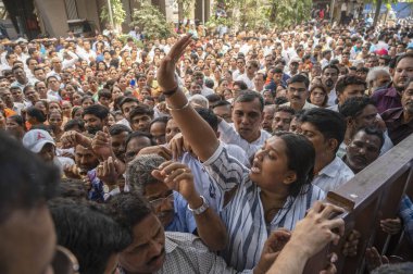 MUMBAI INDIA FEBRUARY 9 2024 Family members relatives and supporters of Shiv Sena UBT leader Abhishek Ghosalkar during his funeral procession at Borivali Abhishek was shot dead on Thursday evening during a Facebook Live clipart