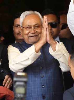 PATNA INDIA FEBRUARY 12. 2024 Bihar Genel Sekreteri Nitish Kumar, 12 Şubat 2024 'te Patna' daki Bihar Meclisi 'nde hükümetinin yer testi için Bihar Meclisi' ne geldi.