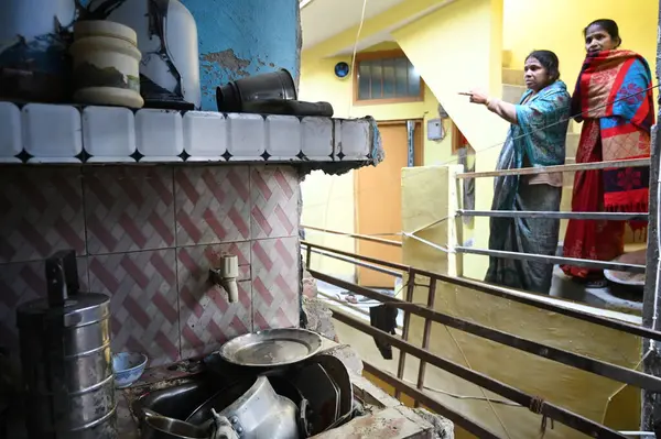 stock image NOIDA INDIA FEBRUARY 11 2024 Four people including two women sustained injuries after a gas cylinder blast at a home in a densely populated area Garhi Chaukhandi village in sector 121 Phase 3 locality on Sunday morning on February 11 2024 in Noida In