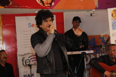 NEW DELHI INDIA FEBRUARY 16 2024  Euphoria Band founder and lead vocalist Palash Sen performs during the HT Citys 25th birthday anniversary celebration at HT House on February 16 2024 in New Delhi India Photo by Dhruv Sethi Hindustan Times  clipart