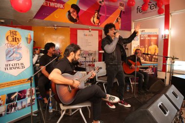 NEW DELHI INDIA FEBRUARY 16 2024  Euphoria Band founder and lead vocalist Palash Sen performs during the HT Citys 25th birthday anniversary celebration at HT House on February 16 2024 in New Delhi India Photo by Raajessh Kashyap Hindustan Times  clipart