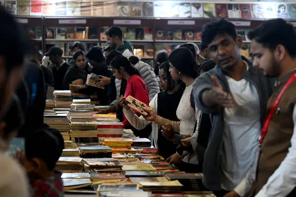 stock image NEW DELHI INDIA FEBRUARY 17 2024 People in large numbers visit the World Book fair on weekend at Pragati Maidan on February 17 2024 in New Delhi India This edition of the book fair is spread over 50000 sq meters and is set to be the biggest book fair