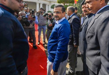 NEW DELHI INDIA 17 Şubat 2024 Delhi Genel Sekreteri Arvind Kejriwal, 17 Şubat 2024 tarihinde Yeni Delhi Hindistan 'da Vidhan Sabha' ya geldi Delhi başbakanı Arvind Kejriwal, BJP 'yi suçlamasından haftalar sonra Meclis' te bir güven önergesi sundu. 