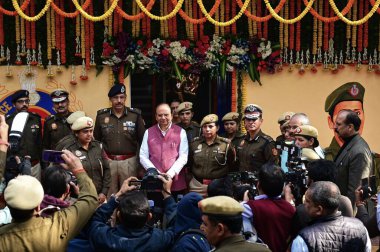 NEW DELHI INDIA FEBRUARY 18 2024 Lt Governor of Delhi VK Saxena inaugurates All Women Police Posts at Shraddhanand Marg under Police station Kamla Market on February 18 2024 in New Delhi India VK Saxena said he asked the Delhi Police to establish AWP clipart