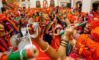 NEW DELHI INDIA FEBRUARY 19 2024 Maharashtrian women in traditional attire took part in Shivaji Jayanti celebrations at Maharashtra Sadan on February 19 2024 in New Delhi India Chhatrapati Shivaji Maharaj is one of the greatest Maratha rulers who car clipart