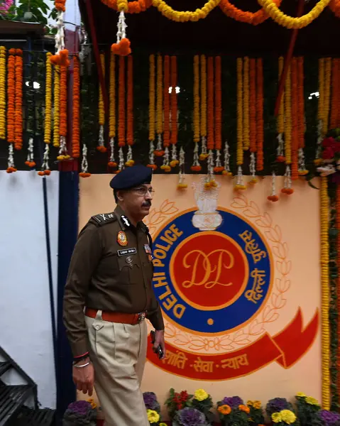 stock image NEW DELHI INDIA FEBRUARY 18 2024 Delhi Police Commissioner Sanjay Arora during the inauguration of All Women Police Posts Station at Shradhanand Marg Kamla Market on February 18 2024 in New Delhi India VK Saxena said he asked the Delhi Police to esta