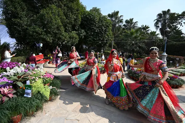 stock image NEW DELHI INDIA FEBRUARY 18 2024 Artists during the 36th Garden Tourism Festival organized by Delhi Tourism in collaboration with the Delhi Government held at Garden of Five Senses on February 18 2024 in New Delhi India The theme of the 36th Garden T