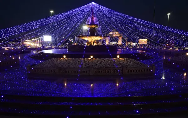 stock image LUCKNOW INDIA FEBRUARY 18 2024 Lucknow decked up ahead of the groundbreaking ceremony 4 O on February 18 2024 in Lucknow India The event aims to lay the foundation for development projects totaling Rs 10 lakh crore scheduled to take place from Februa