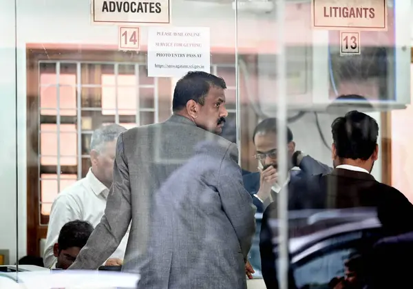 stock image NEW DELHI INDIA FEBRUARY 20 2024 Anil Masih Returning officer of Chandigarh Mayor Election arrives at Supreme Court for the hearing upon the Chandigarh Mayor Elections case on February 20 2024 in New Delhi India The Supreme Court on Tuesday nullified