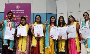 NEW DELHI INDIA FEBRUARY 24 2024 Delhi University ViceChancellor Yogesh Singh unseen presented degrees and medals to students during the 100th convocation of the Delhi University to award medals and prizes to the meritorious students and confer the d clipart