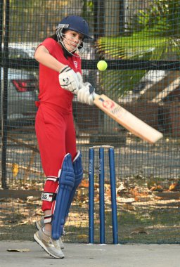 NEW DELHI INDIA FEBRUARY 24 2024 120 Miss World contestants playing cricket as part of the 71st Miss World Pageant the competition for the Miss World Sports Miss World Sportswoman title took place at the Major Dhyan Chand National Stadium on February clipart