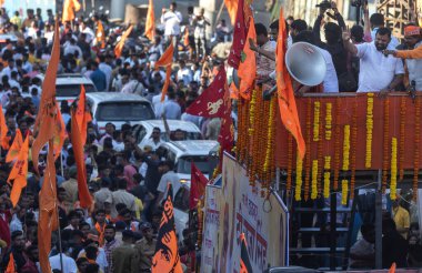 MUMBAI INDIA 25 FEBRUARY 2024 MLA T Raja Singh Thakur Telangana 'dan 25 Şubat 2024 tarihinde Hindistan' da Mira Road 'da bir miting başlattı.