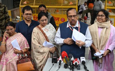 NEW DELHI INDIA FEBRUARY 26 2024 TMC delegation comprising Rajya Sabha leader Sukhendu Sekhar Ray Dola Sen and Saket Gokhale and Lok Sabha MPs Pratima Mondal and Sajda Ahmed leave after meeting Election Commission of India ECI over issue of alleged A clipart