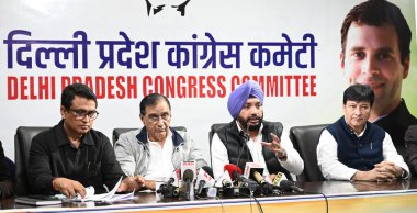 NEW DELHI INDIA FEBRUARY 28 2024 Delhi State President Arvinder Singh Lovely and Congress General Secretary Delhi incharge Deepak Babaria Manifesto Committee Chairman former State President Ch Anil Kumar former Delhi Government Minister Harun Yusuf a clipart