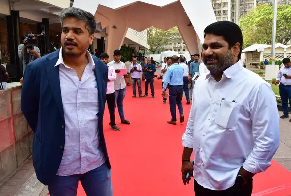 stock image MUMBAI INDIA FEBRUARY 28 2024 NCP Sharadchandra Pawar party leader Rohit Pawar along with Congress Sajet Patil arrive to attend the Maharashtra Assembly Budget Session at Vidhan Bhavan Nariman Point on February 28 2024 in Mumbai India Photo by Bhusha