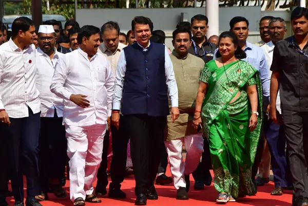 stock image MUMBAI INDIA FEBRUARY 28 2024 Maharashtra DCM Devendra Fadnavis and other leaders arrive during the Maharashtra Assembly Budget Session at Vidhan Bhavan Nariman Point on February 28 2024 in Mumbai India Photo by Bhushan Koyande Hindustan Times 