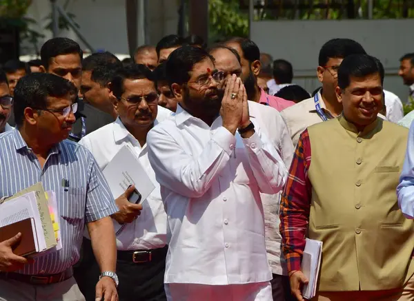 stock image MUMBAI INDIA FEBRUARY 28 2024 Maharashtra CM Eknath Shinde with others arrive during the Maharashtra Assembly Budget Session at Vidhan Bhavan Nariman Point on February 28 2024 in Mumbai India Photo by Bhushan Koyande Hindustan Times 