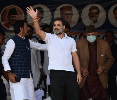 SRINAGAR INDIA SEPTEMBER 4 2024 Congress Leader of Opposition in Lok Sabha Rahul Gandhi during a assembly election rally in Dooru Anantnag some 85 kms from Srinagar India Photo by Waseem Andrabi Hindustan Times  clipart