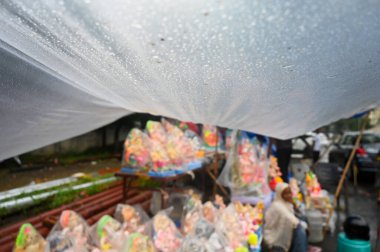 NOIDA İNDİYA 4 Eylül 2024 Yağmur mevsimi nedeniyle Ganesh putları Noida Hindistan 'da polithenle kaplandı. Fotoğraf Sunil Ghosh Hindustan Times tarafından çekilmiştir. 