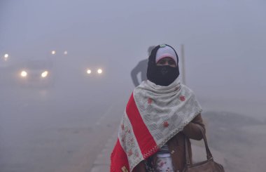 GHAZIABAD INDIA 13 HAZİKA 2024 NH9 Dasna 'da yoğun sis altında ağır ağır ilerleyen araçlar 13 Ocak 2024' te Hindistan 'da Ghaziabad' da sisli bir sabah Delhi NCR 'ye meydan okuyor ve Kuzey Hindistan' da soğuk hava dalgası civaları daha da derinleşiyor. Fotoğraf: Sakib Ali Hindust